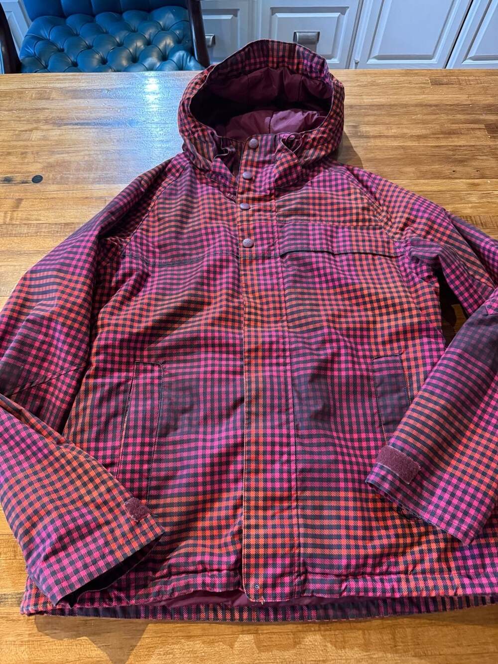 Burton Gingham Red Pink Hooded Jacket Size L (n1) - Picture 2 of 8